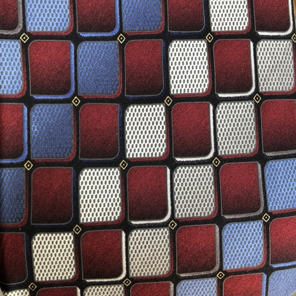 Kilburne & Finch Fine Clothiers Geometry Design Burgundy, Blue, Black Silk Tie - Picture 9 of 9